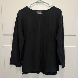 J. Peterman Company Women's XS Black 100% Silk Long Sleeve Top Blouse‎ Classic